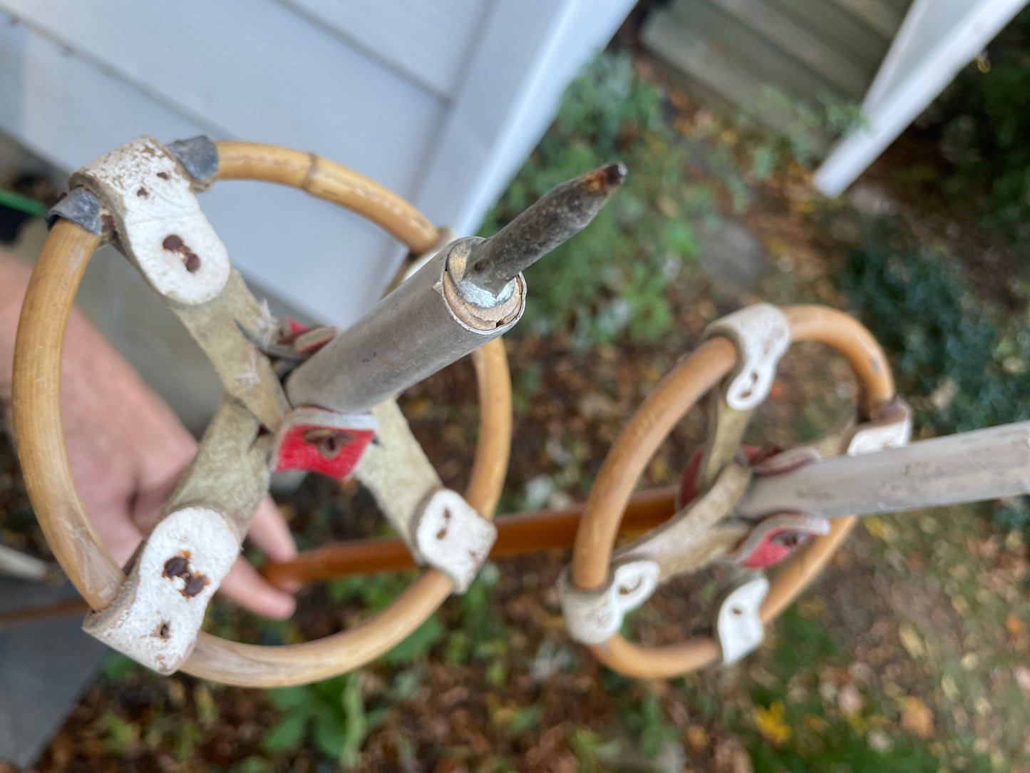 140cm Liljedahl Bamboo Cross-Country Ski Poles - 1960s - Leather/Wicker Ring Baskets!!!