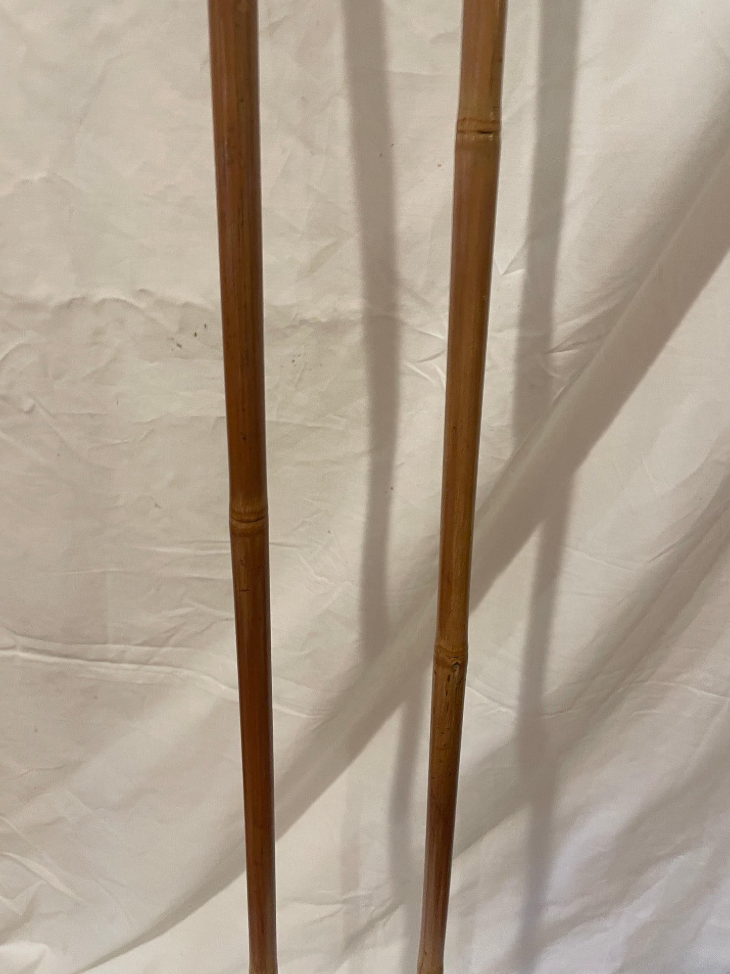 135cm Norwegian Bamboo Cross-Country Ski Poles - Wicker/Leather Baskets - White Handles