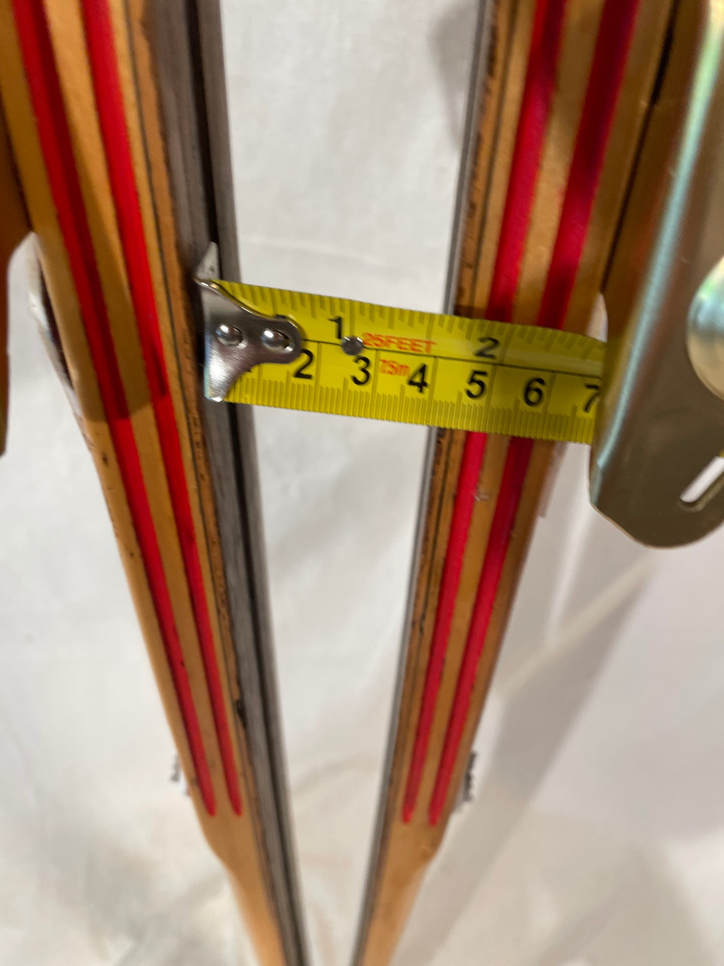 200cm Toppen Hallgeir Brenden "Balsa-Lett" Wood Cross-Country Racing Skis - RARE RED COLOUR - 1960s from Norway!!!!!!