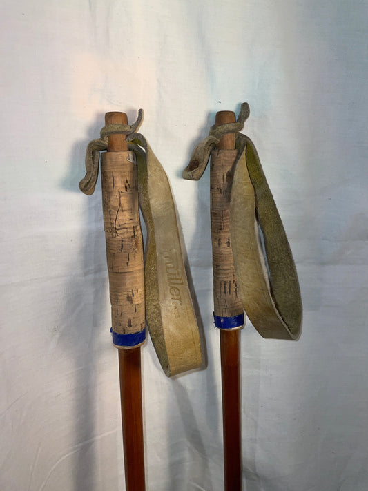 135cm CORK-Handled Bamboo Poles Beautiful Leather Baskets Müller Switzerland