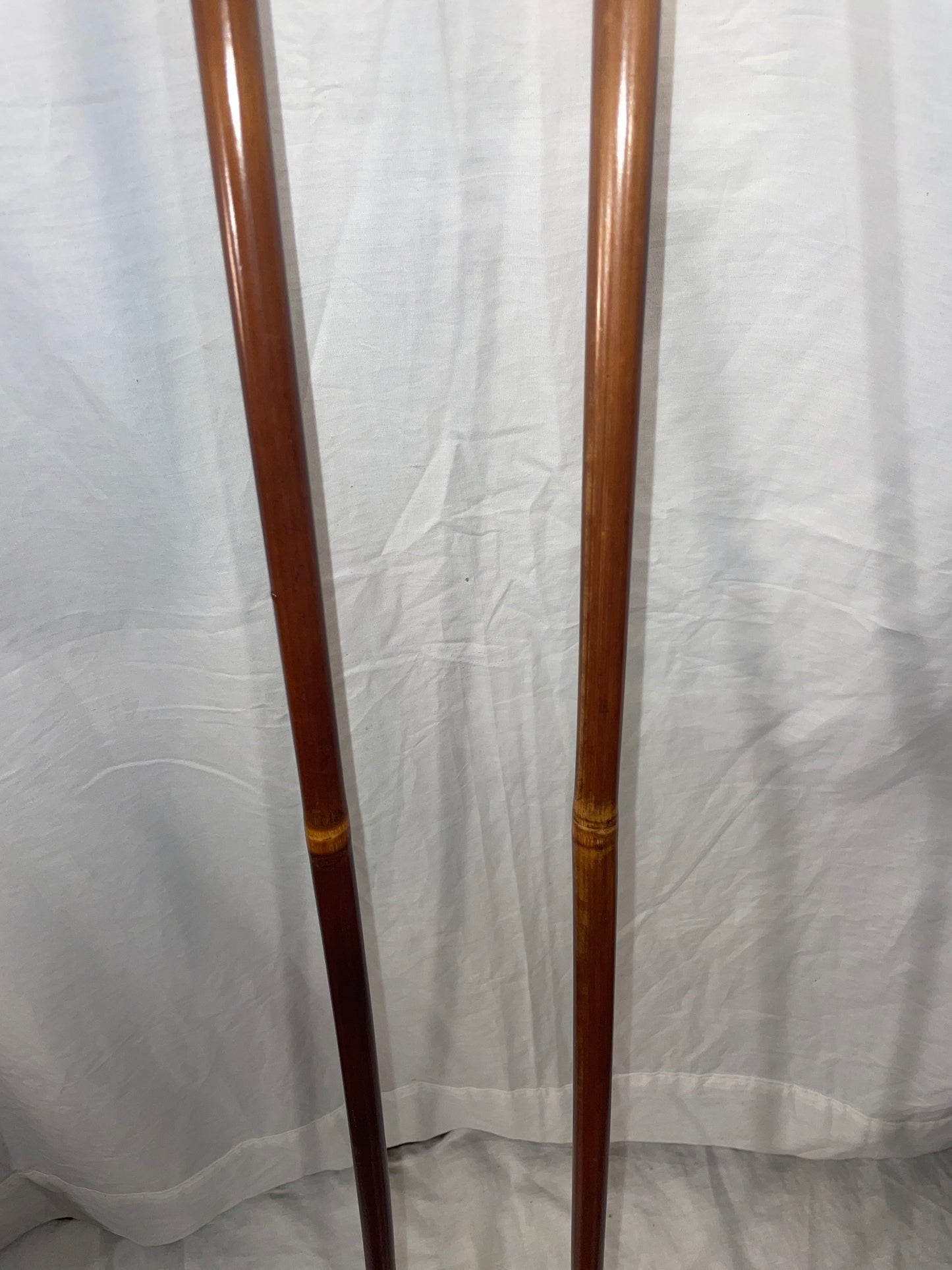 125cm Järvinen Bamboo Cross-Country Ski Poles - late 1960s - FINLAND - LEATHER LEATHER