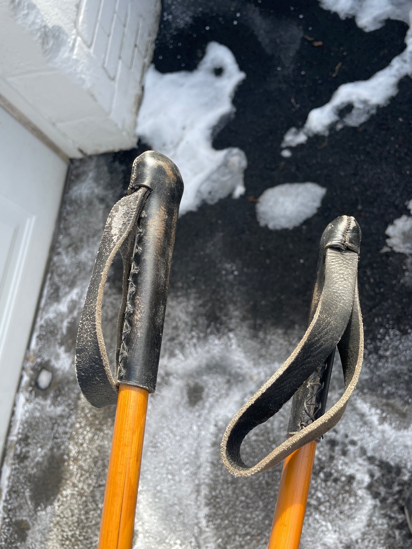 115cm Sparta Bamboo Cross-Country Ski Poles - Classic Leather Ring Baskets - 1960s - Sold by INTERSPORT