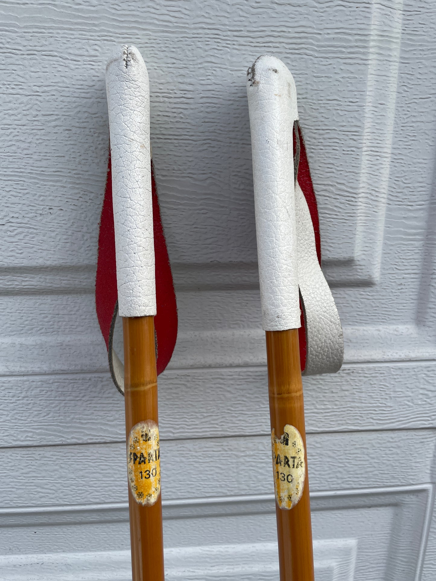 130cm Sparta Bamboo Cross-Country Ski Poles - Classic Leather Ring Baskets - 1960s
