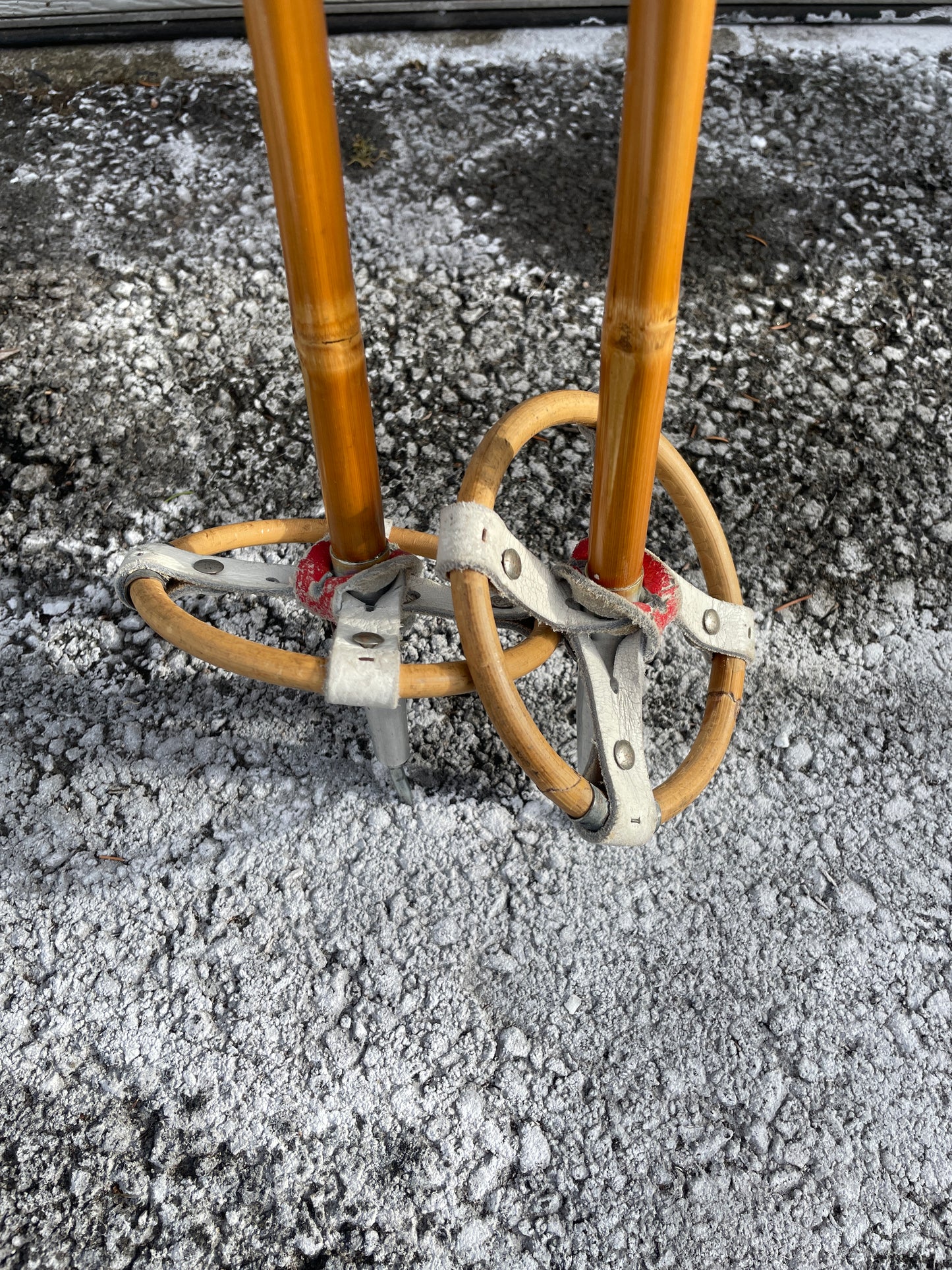 130cm Sparta Bamboo Cross-Country Ski Poles - Classic Leather Ring Baskets - 1960s