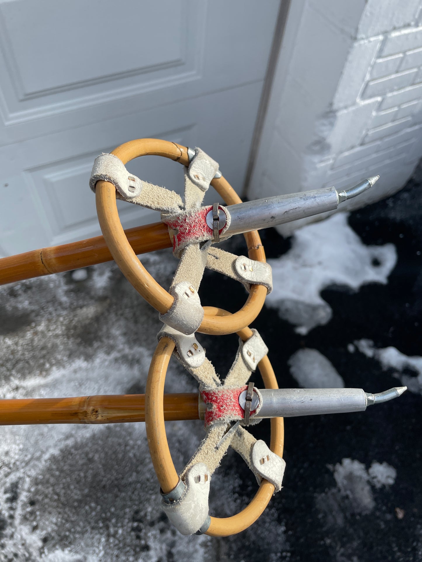 130cm Sparta Bamboo Cross-Country Ski Poles - Classic Leather Ring Baskets - 1960s