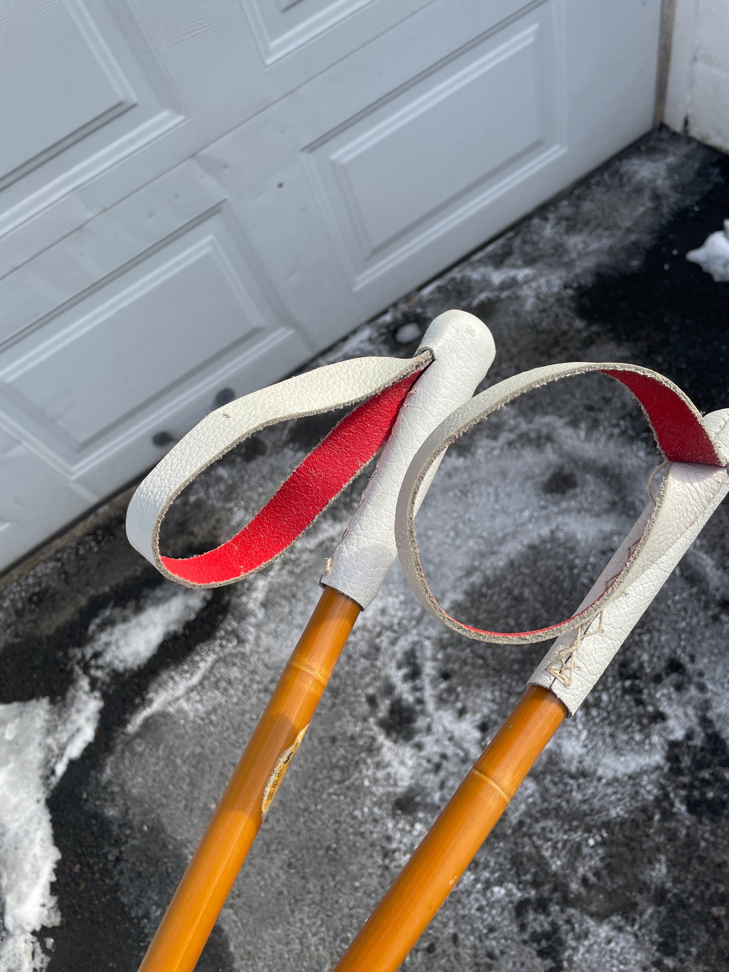 130cm Sparta Bamboo Cross-Country Ski Poles - Classic Leather Ring Baskets - 1960s