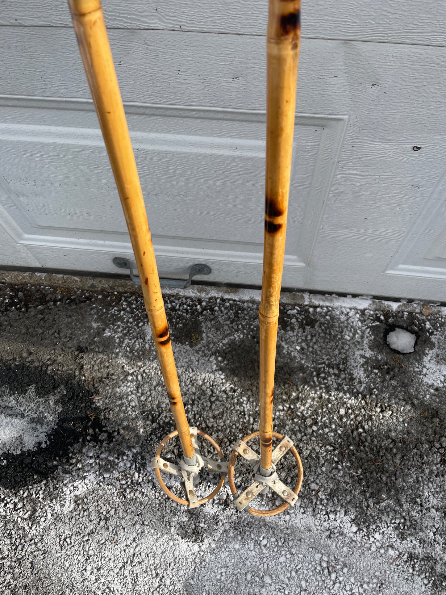 125cm Vintage Bamboo Cross-Country Ski Poles from Norway - Leather Baskets - WOW!!!