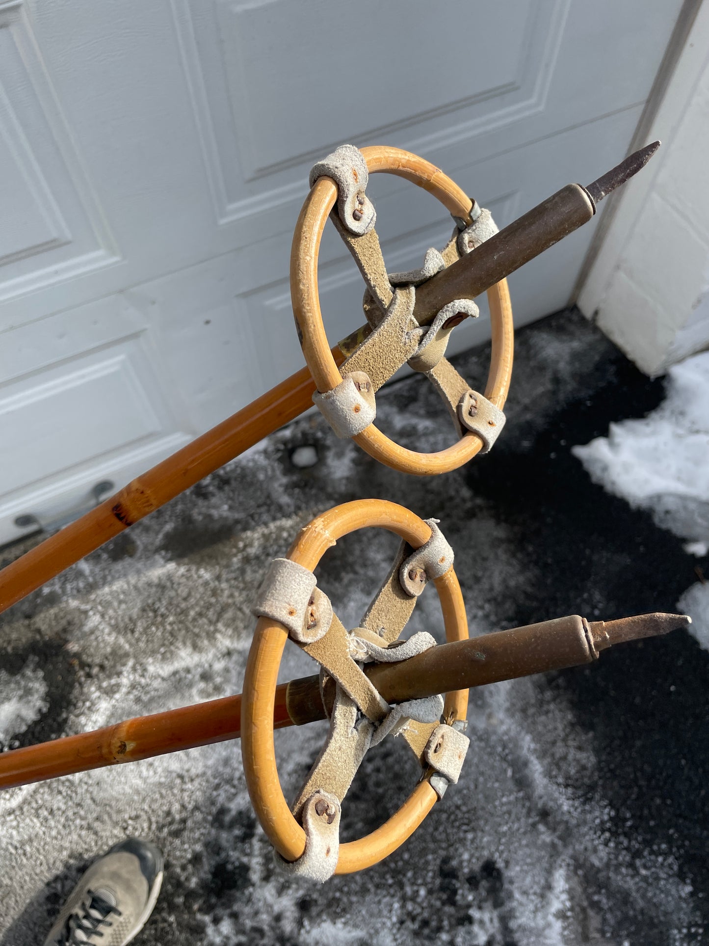 130cm Vintage Bamboo Cross-Country Ski Poles from NORWAY - Cool Decals!