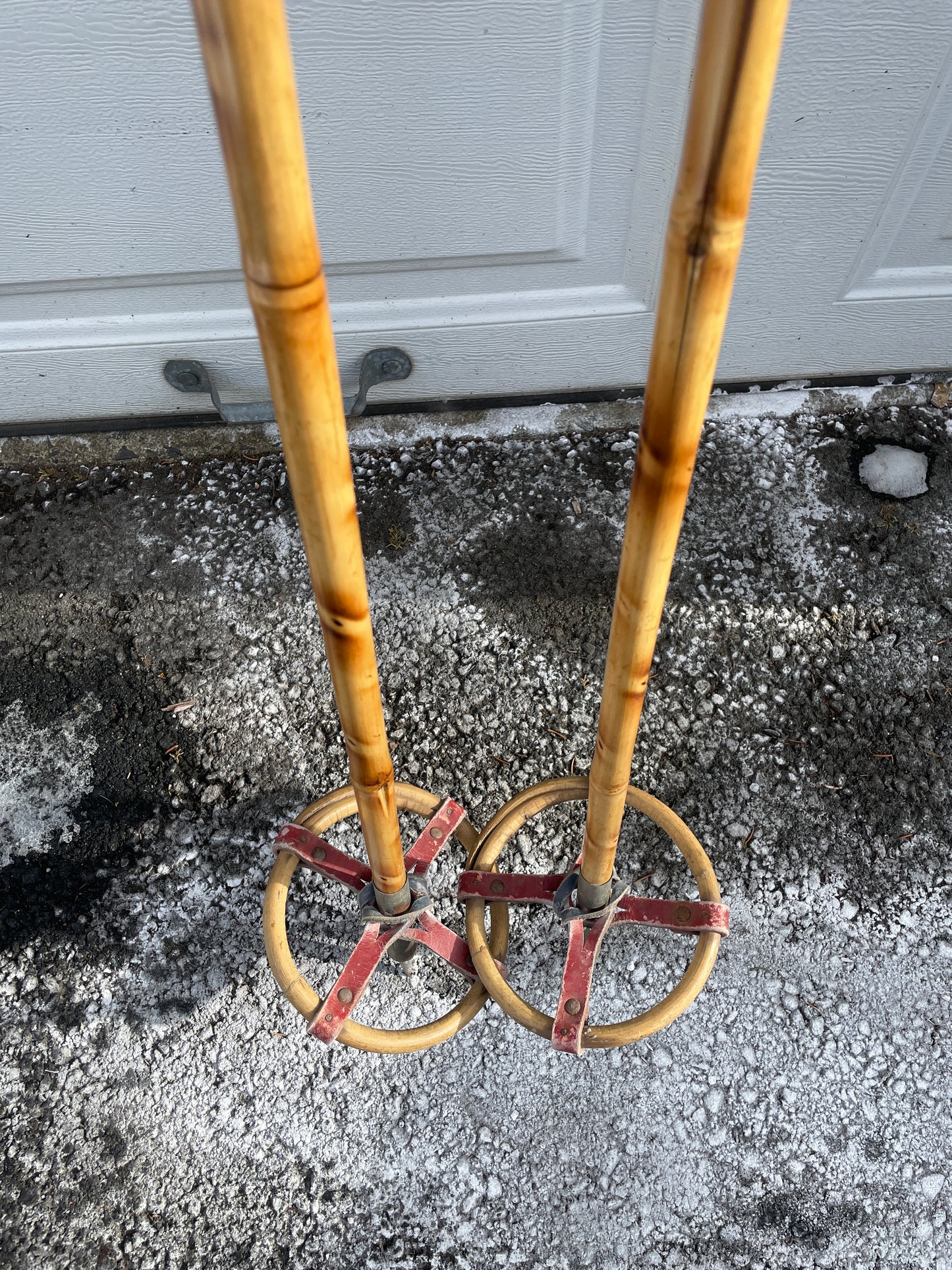 140cm Vintage Cross-Country Ski Poles from Norway - Beefy Leather/Wicker Baskets - Time Piece!!!