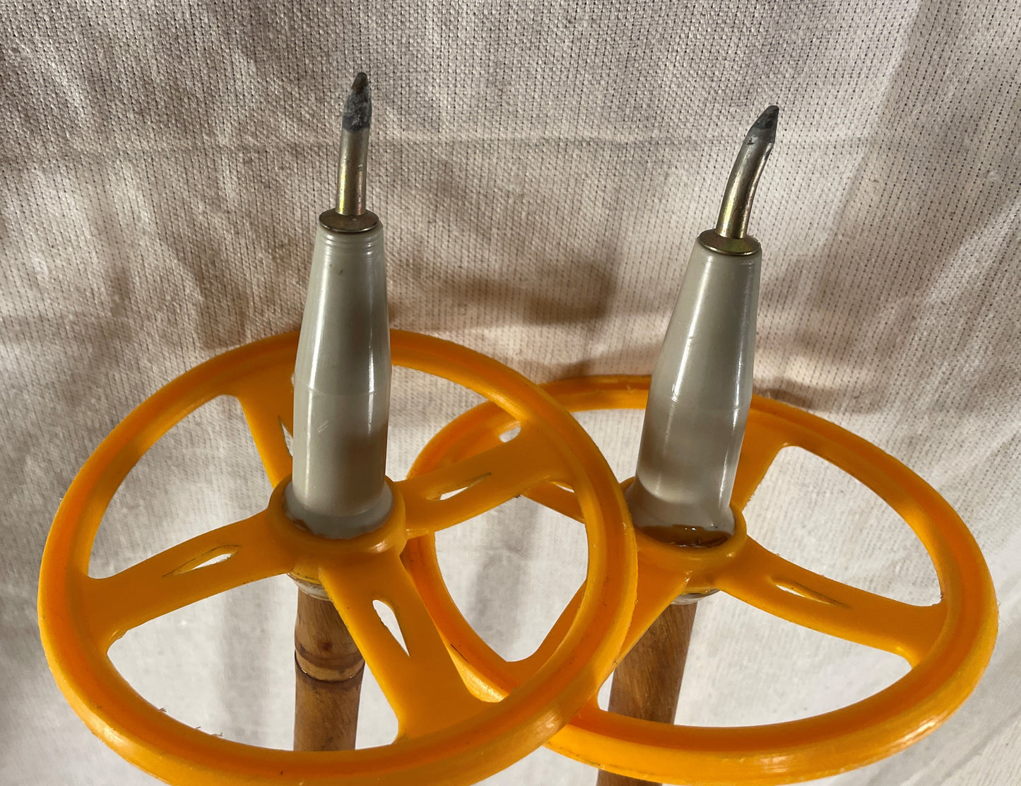 130cm Liljedahl Bamboo Cross-Country Ski Poles - Late 1960s - VM Staven - Orange Accents - Lightly Used!