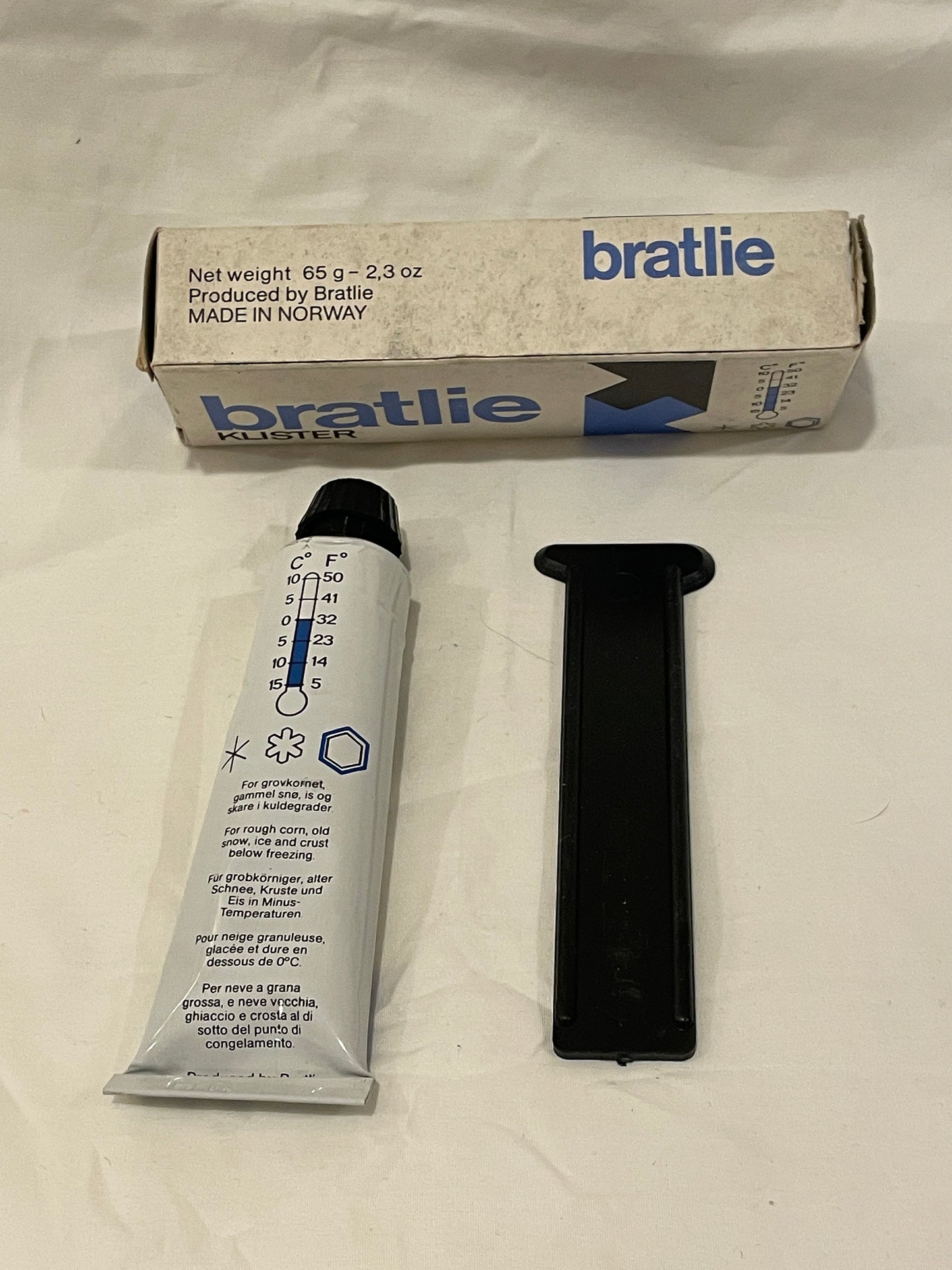 1970s Bratlie Klister - NOS - Unused Tube - Original Box - Scraper