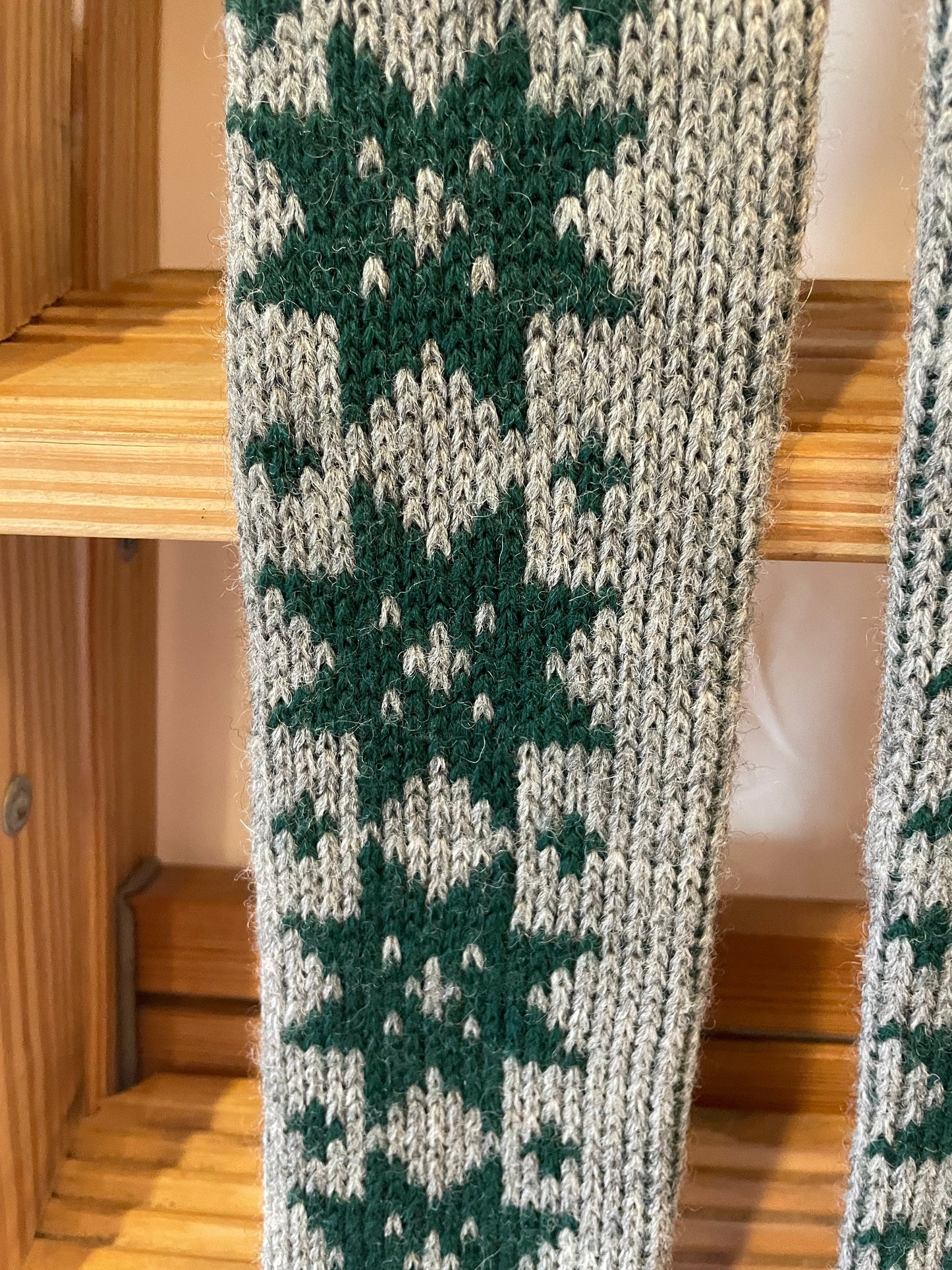 Size L - Vintage Cross-Country Ski Wool Knicker Socks - Grey with Green Snowflakes!