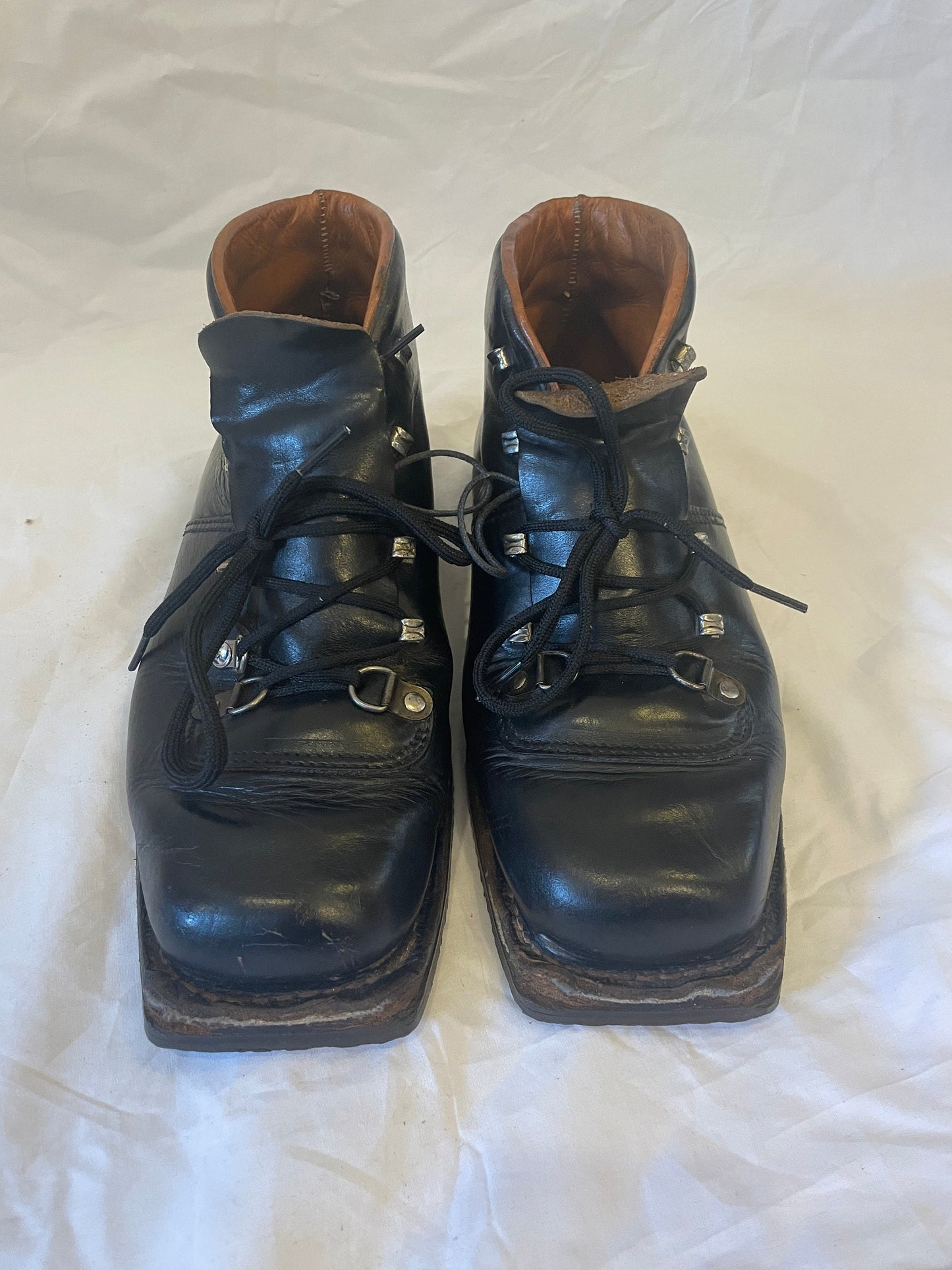 Size 42 (US Men's 8.5/9) - 1950s/1960s Norwegian Suveren Leather Ski Boots - Double-Tongue - Freshly Restored!!!