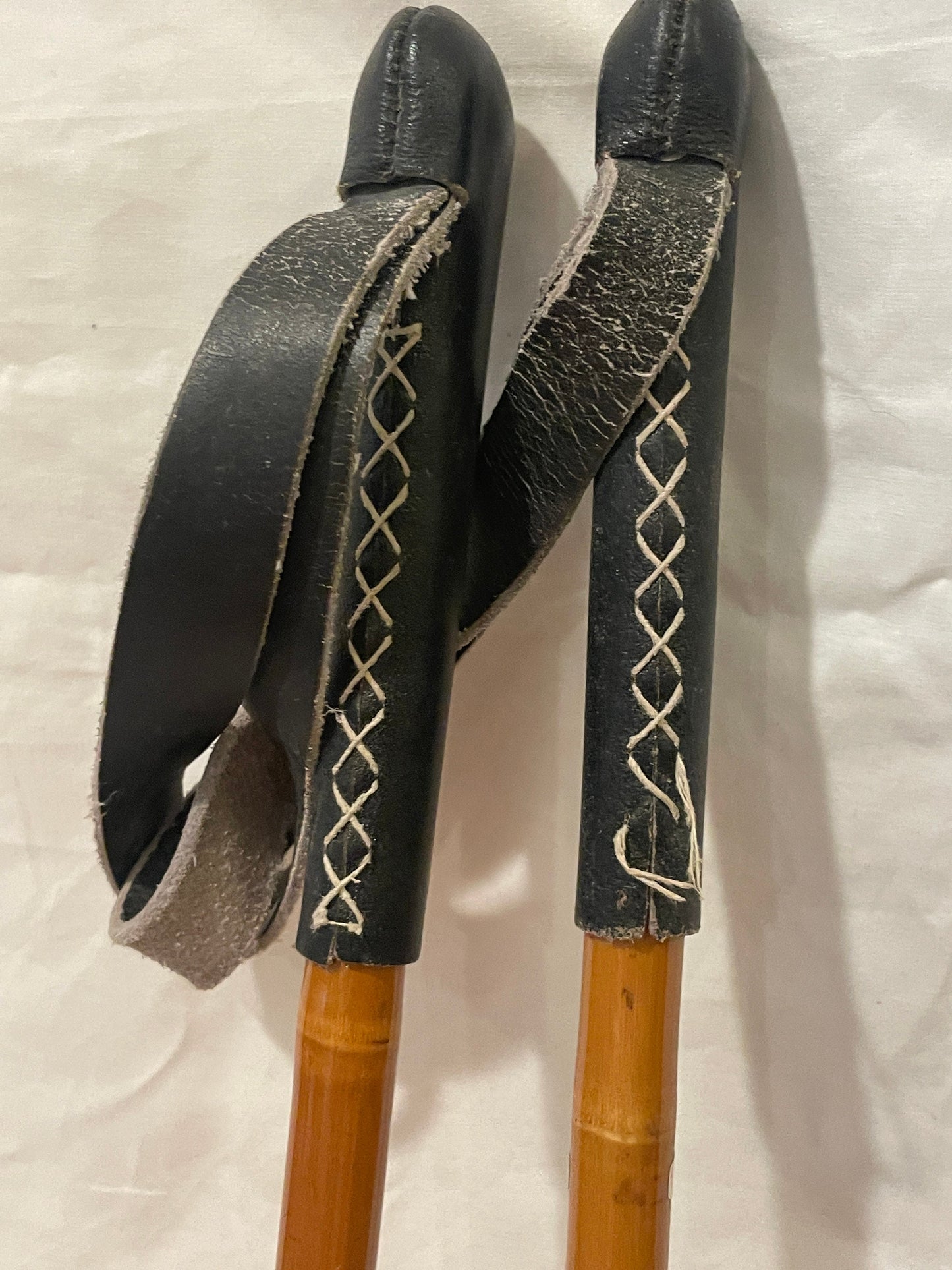 125cm Sparta Bamboo Cross-Country Ski Poles - Classic Leather Ring Baskets - 1960s