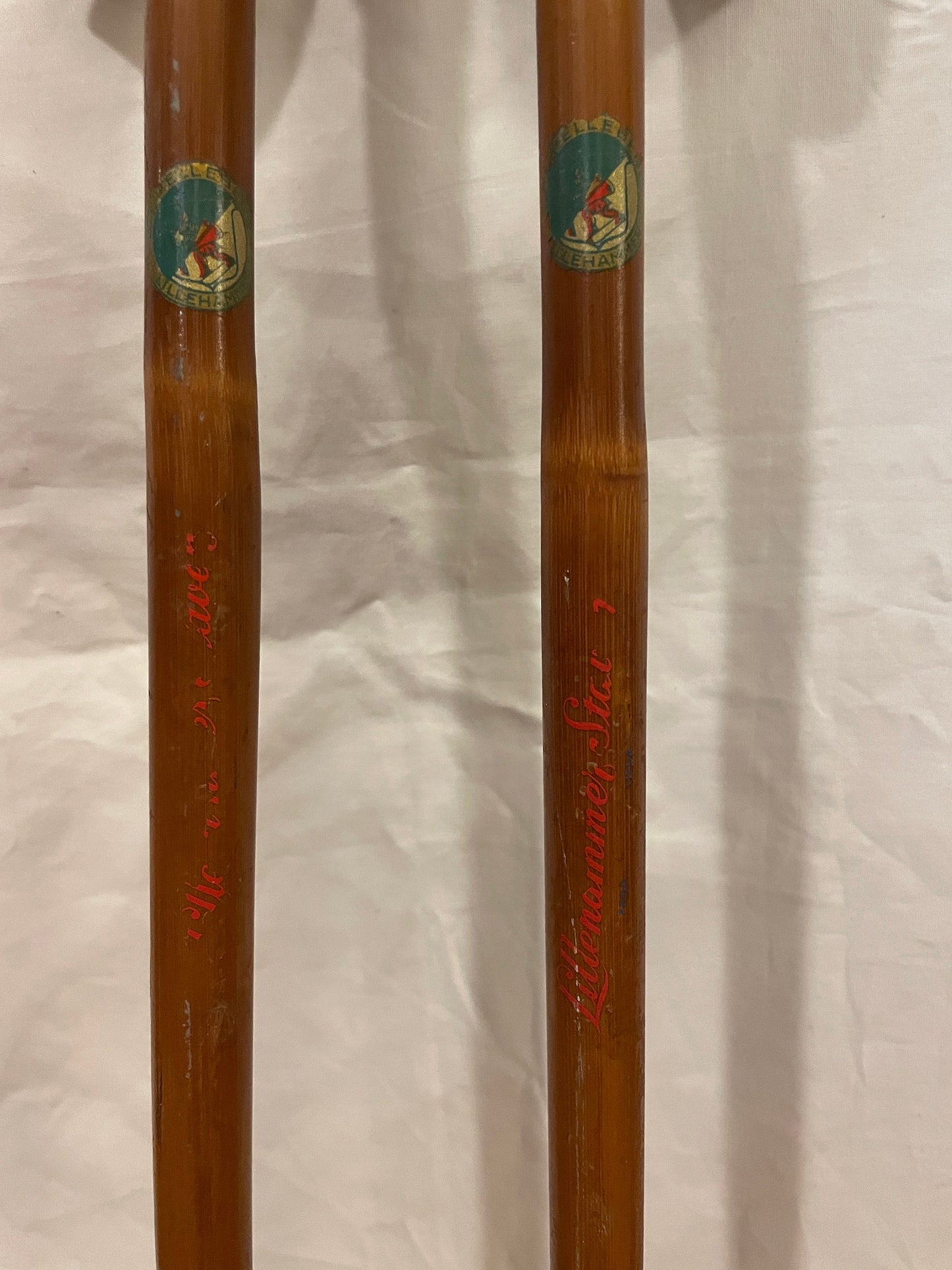 145cm Liljedahl Bamboo Cross-Country Ski Poles - Late 1950s - Original Logo and Graphics!
