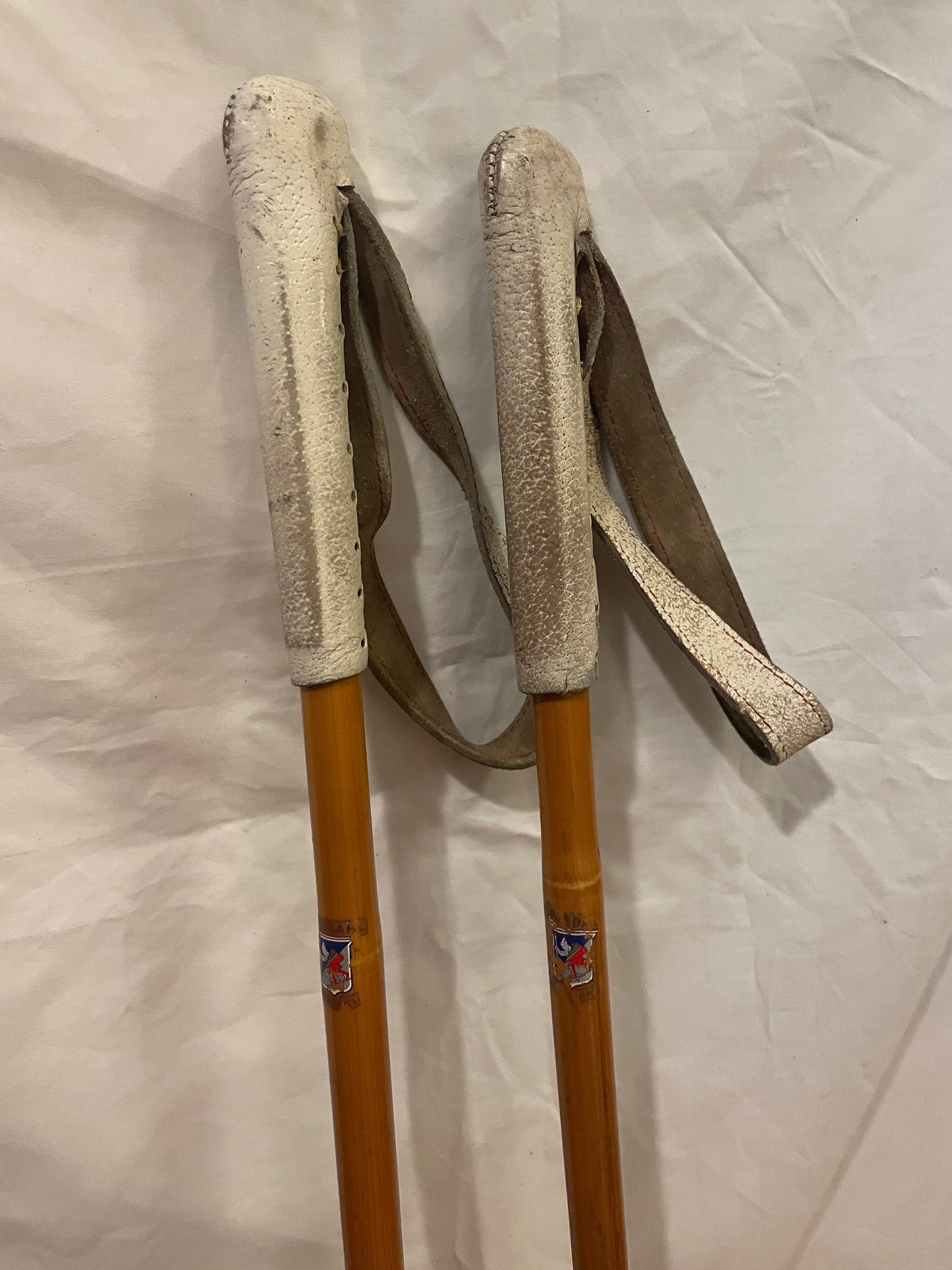 135cm Liljedahl Bamboo Cross-Country Ski Poles - Mid 1960s - Leather/Wicker Ring Baskets!!!