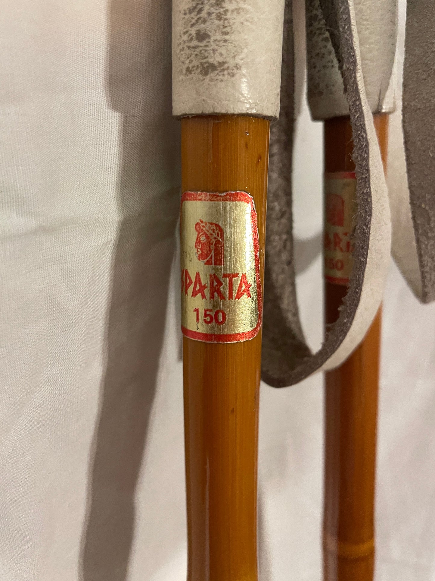 150cm Sparta Bamboo Cross-Country Ski Poles - Classic Leather Ring Baskets - GREAT SHAPE!! - 60+ Years Old!!!