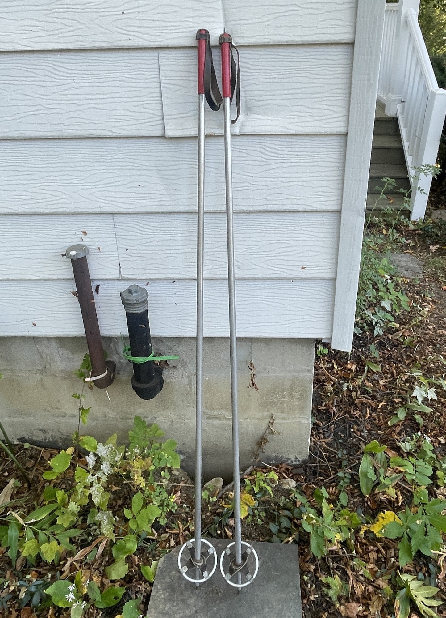 140cm Steel Alpine Ski Poles from the 1950s - Cool Red Handles!