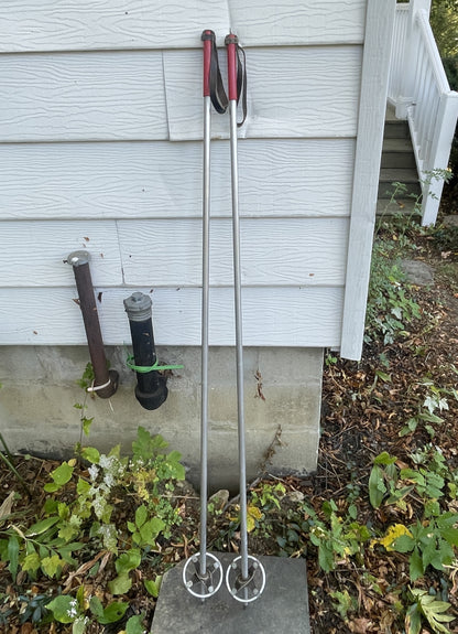 140cm Steel Alpine Ski Poles from the 1950s - Cool Red Handles!