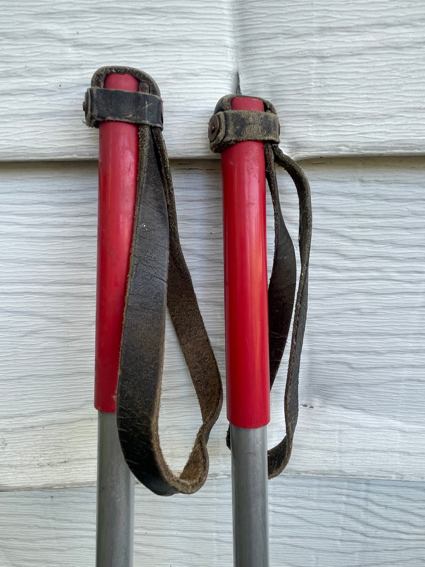 140cm Steel Alpine Ski Poles from the 1950s - Cool Red Handles!