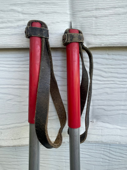 140cm Steel Alpine Ski Poles from the 1950s - Cool Red Handles!