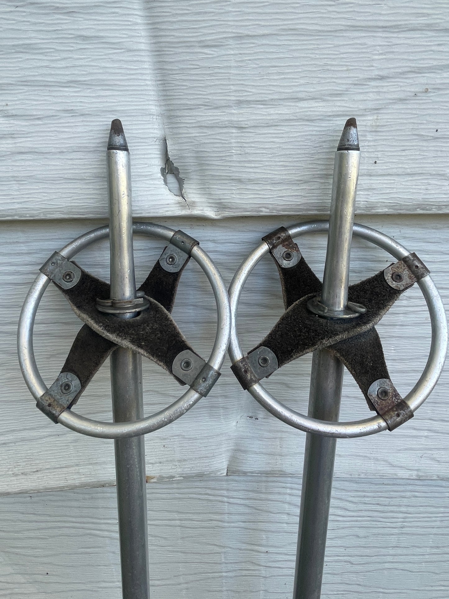 140cm Steel Alpine Ski Poles from the 1950s - Cool Red Handles!