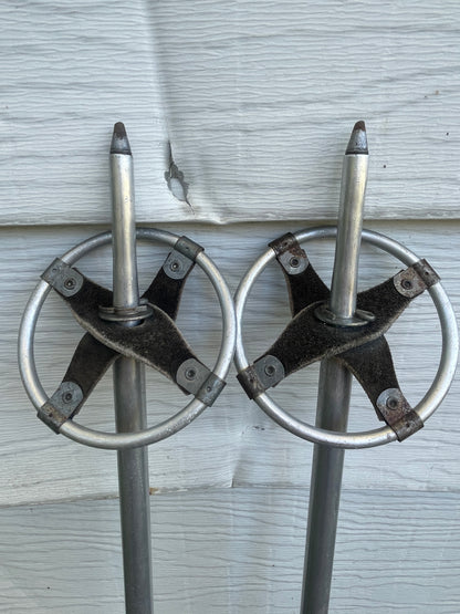 140cm Steel Alpine Ski Poles from the 1950s - Cool Red Handles!