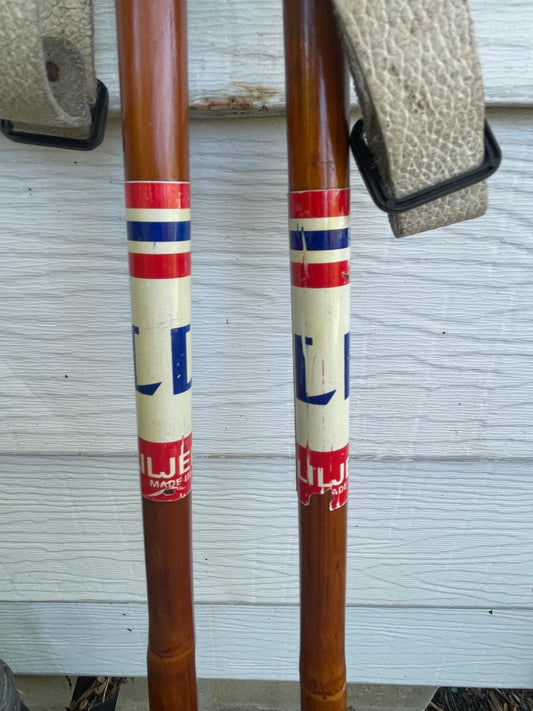 135cm Liljedahl Bamboo Cross-Country Ski Poles - 1970s - Nice and Shiny!!