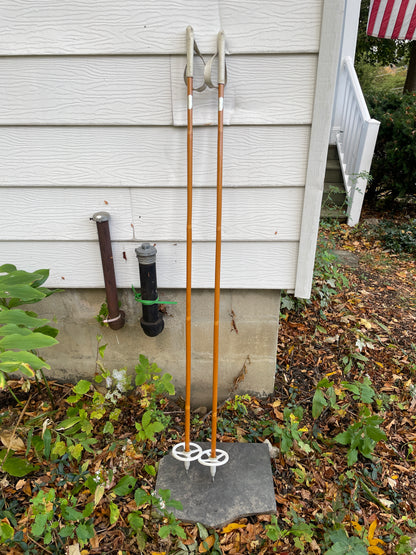 145cm Sparta (Norway) Bamboo Cross-Country Ski Poles - Early 1970s - Cool White Accents!!