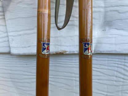 140cm Liljedahl Bamboo Cross-Country Ski Poles - 1960s - Leather/Wicker Ring Baskets!!!