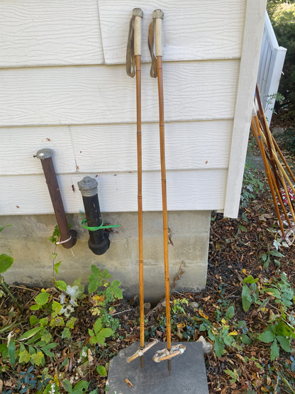 130cm Norwegian Bamboo Cross-Country Ski Poles - Leather/Wicker Baskets - VINTAGE