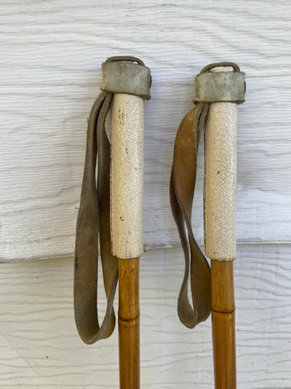 130cm Norwegian Bamboo Cross-Country Ski Poles - Leather/Wicker Baskets - VINTAGE