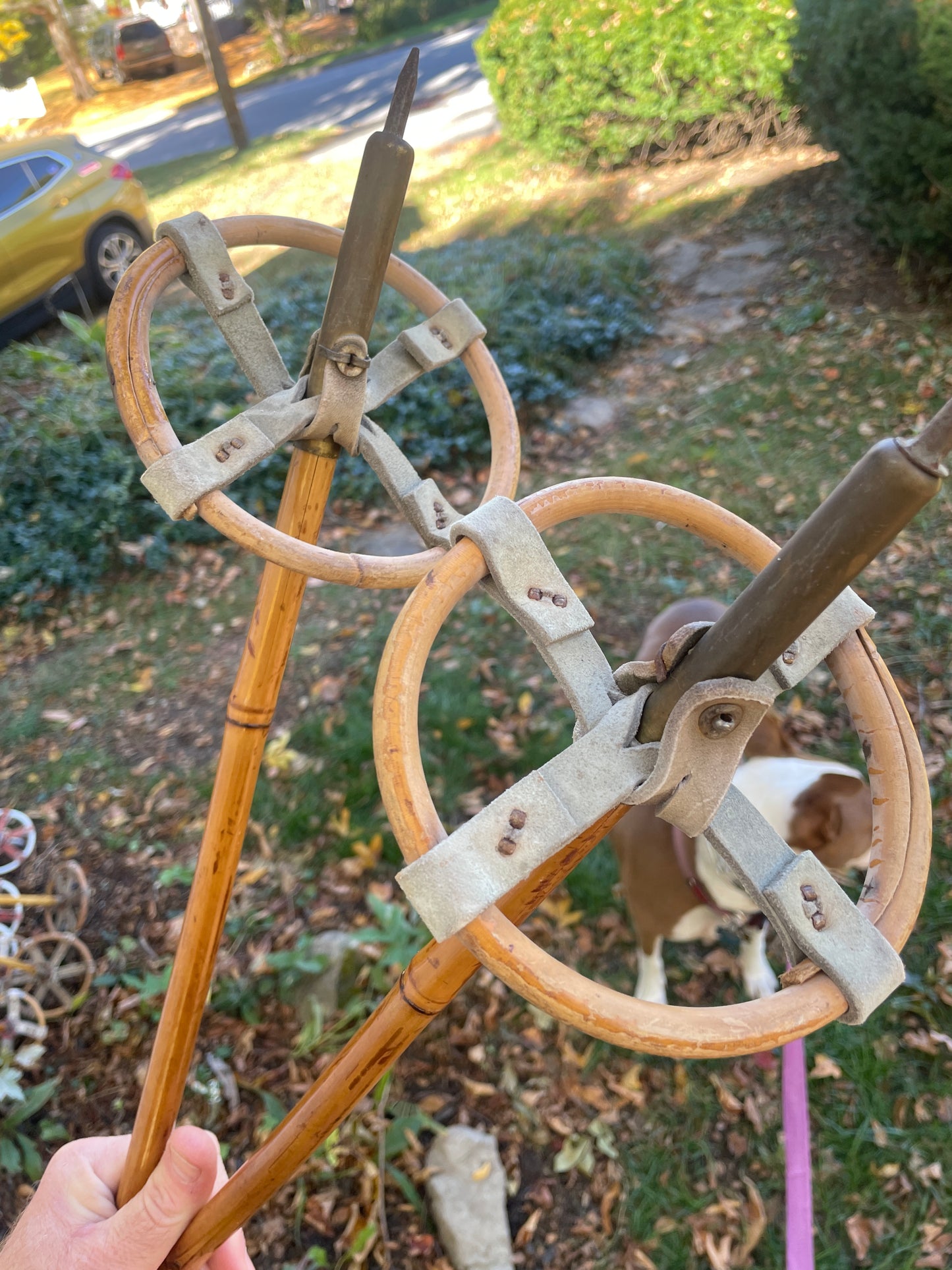 130cm Norwegian Bamboo Cross-Country Ski Poles - Leather/Wicker Baskets - VINTAGE