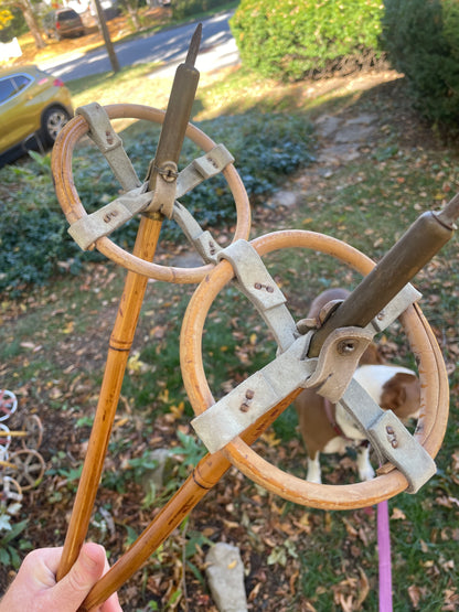 130cm Norwegian Bamboo Cross-Country Ski Poles - Leather/Wicker Baskets - VINTAGE