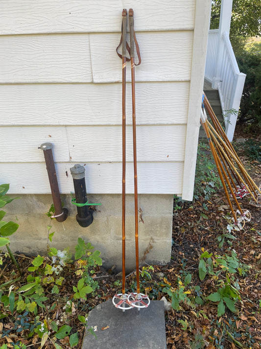 145cm Järvinen "Erikoiskilpa" Bamboo Cross-Country Ski Poles - 1960s - BEAUTIFUL!!