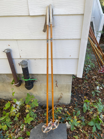 125cm Liljedahl Bamboo Cross-Country Ski Poles - Late 1950s - Original Logo and Graphics!
