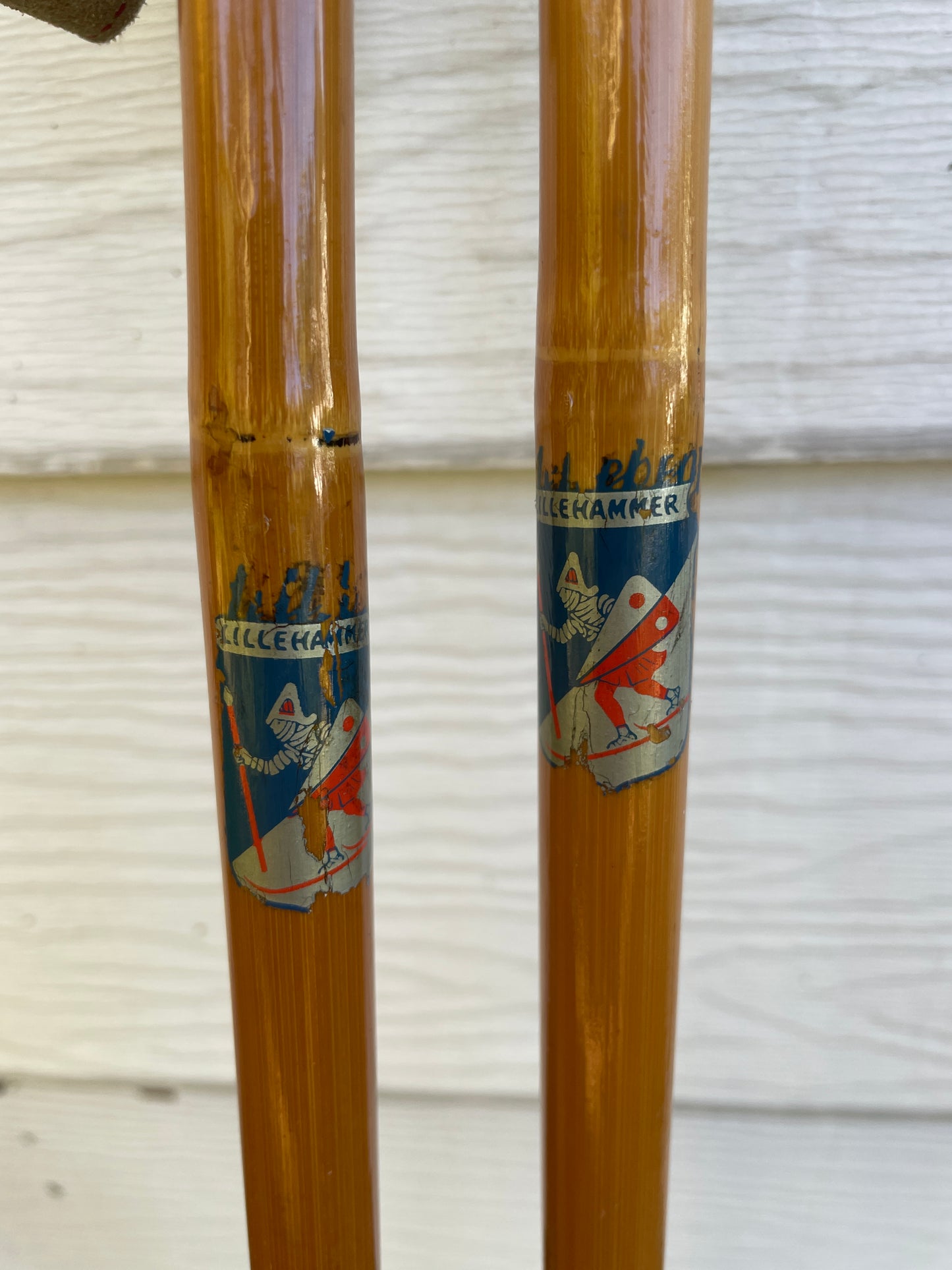 125cm Liljedahl Bamboo Cross-Country Ski Poles - Late 1950s - Original Logo and Graphics!