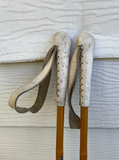 125cm Liljedahl Bamboo Cross-Country Ski Poles - Late 1950s - Original Logo and Graphics!