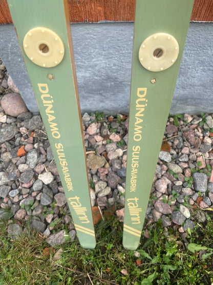 200cm Tallinn (Estonia) "Dünamo" 1980s Wood Cross-Country Skis - with Matching Vintage Ski Clamps!!!