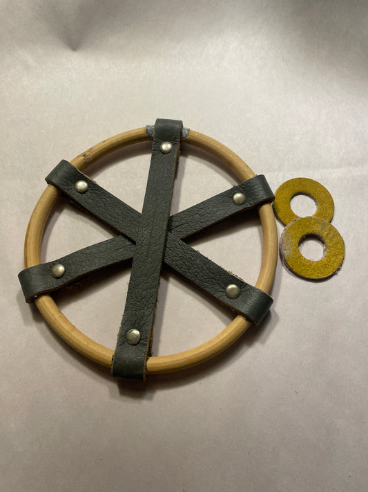 14cm 6-Prong NOS Gray Leather/Wicker Ski Baskets from FINLAND - OLD!!!