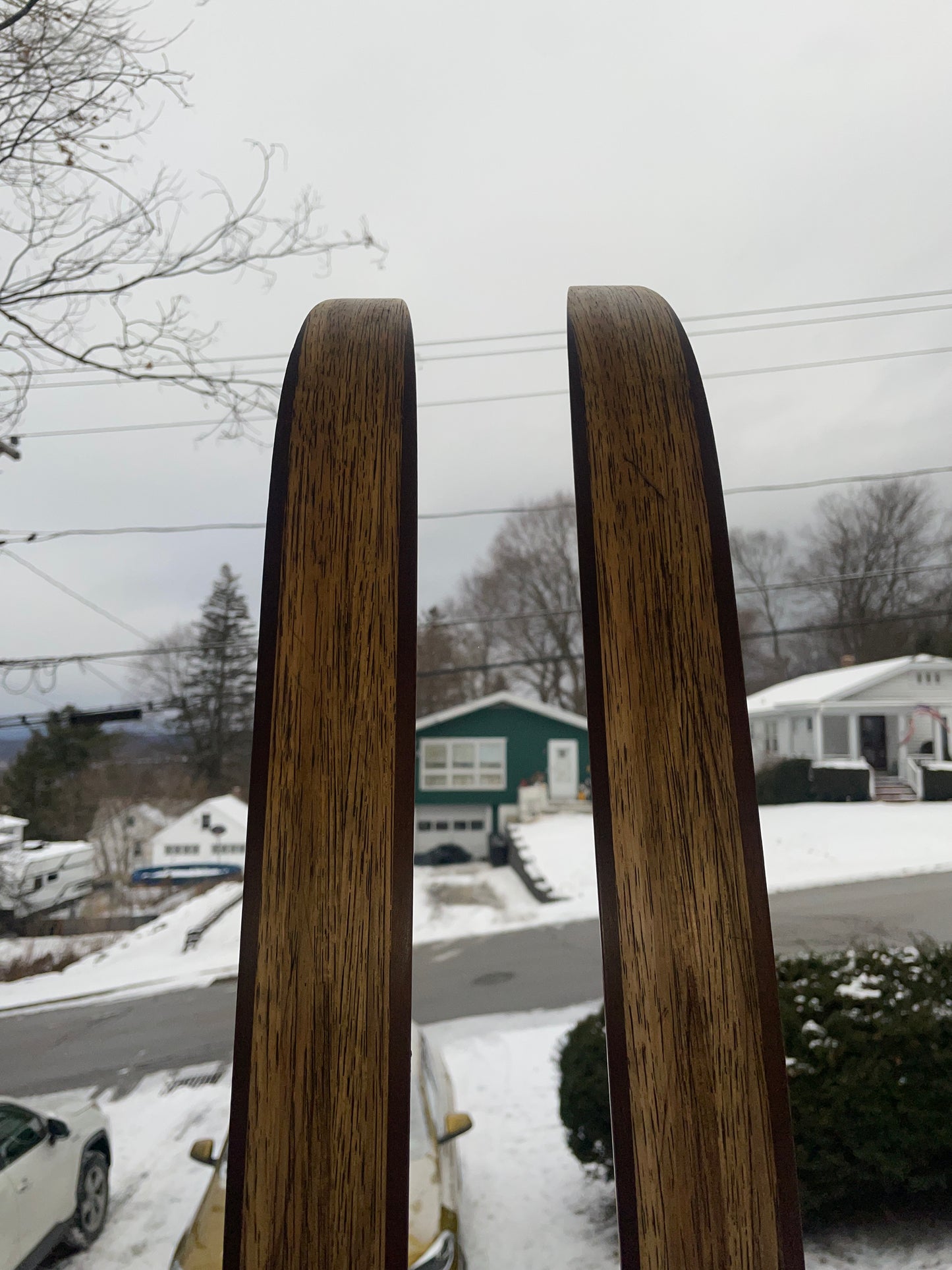 215cm Blå-Skia Wood "Tur-Langrenn" Light Touring Cross-Country Skis - Late 1960s - Veldig Hyggelig!