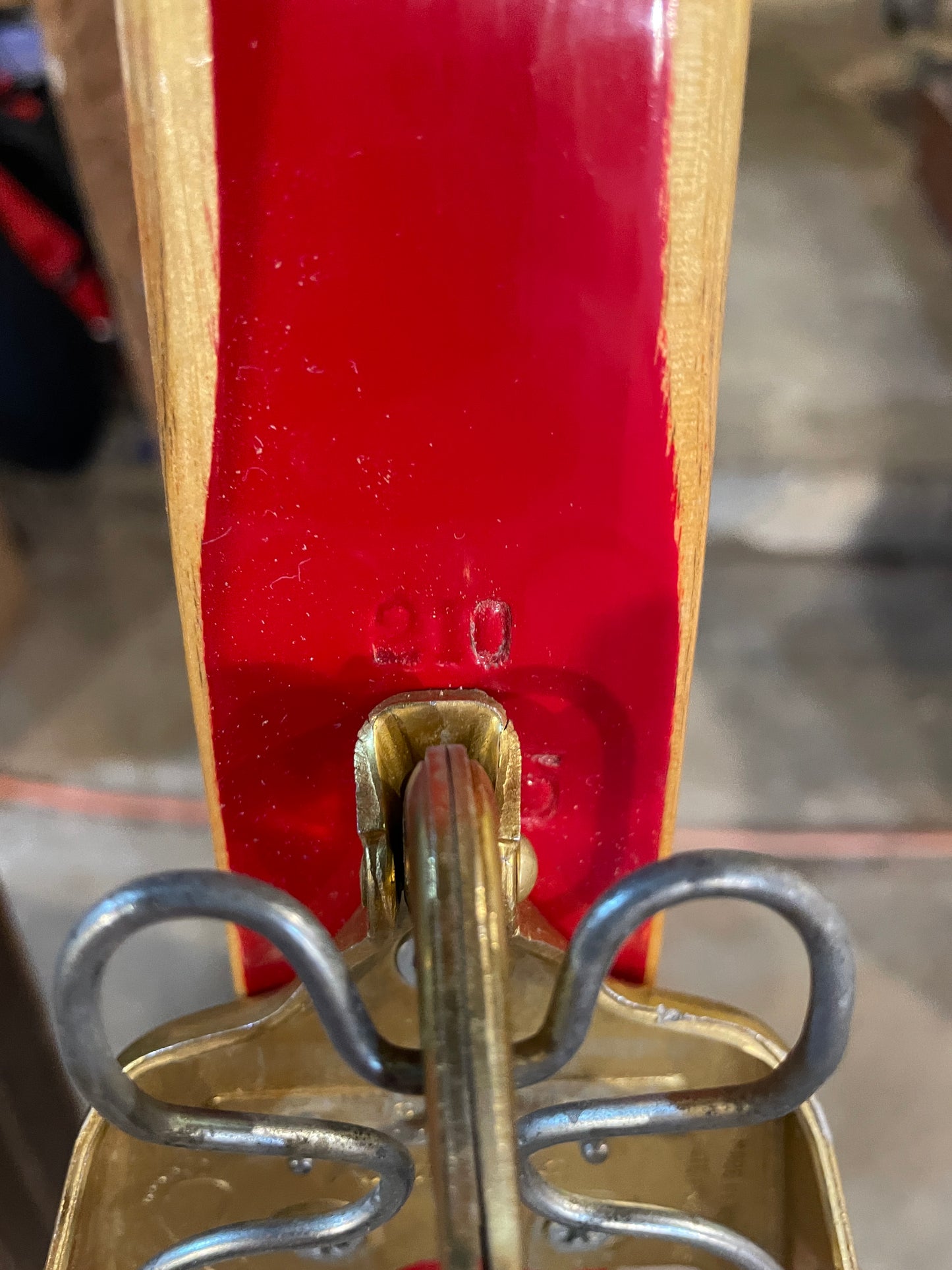 210cm Toppen Hallgeir Brenden "Balsa-Lett" Wood Cross-Country Racing Skis - RARE RED COLOUR - early 1970s, from Norway!!!!!!