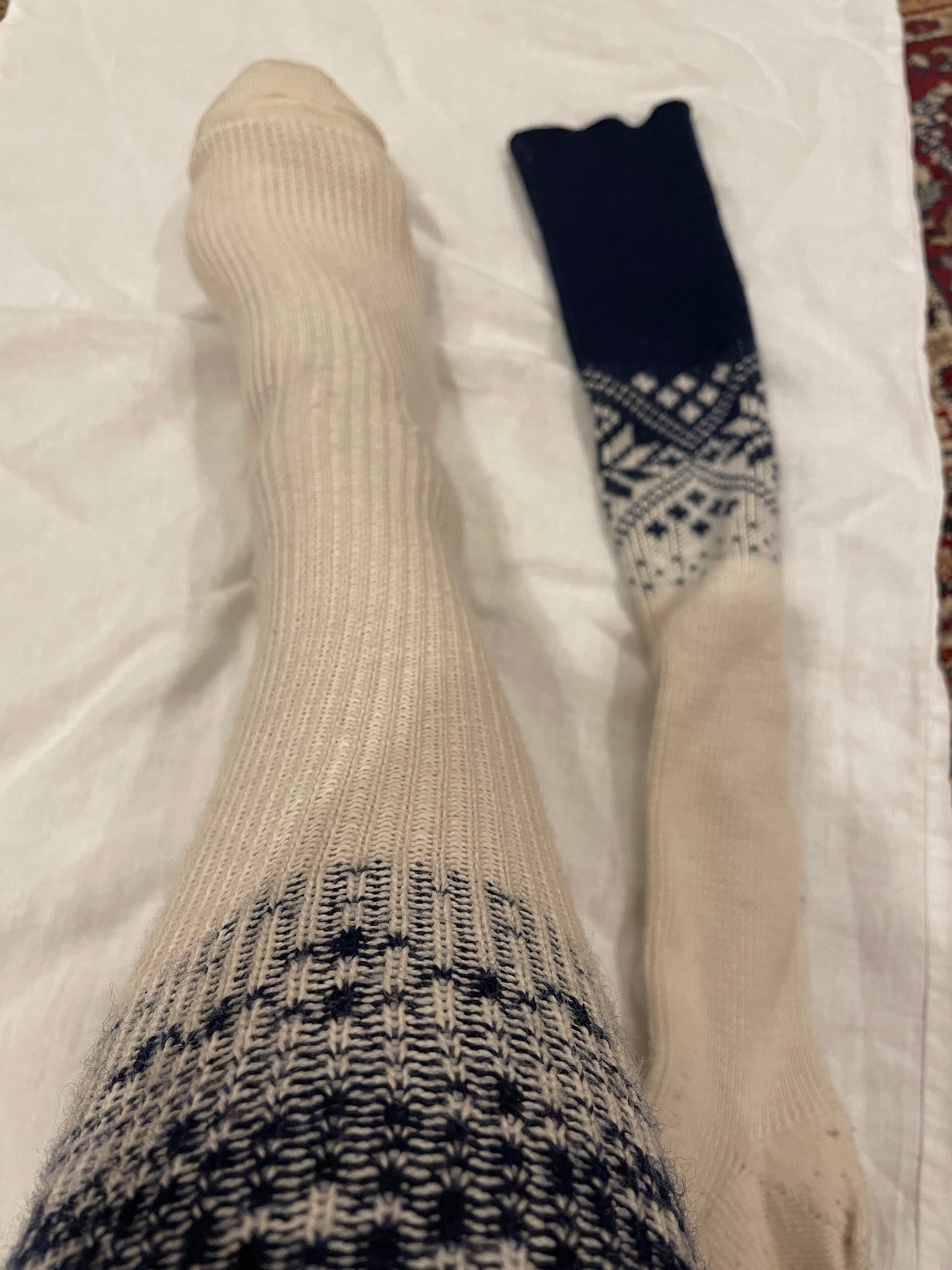 Vintage Cross-Country Ski Wool Knicker Socks - Size L-XL - Blue with White - 1960s