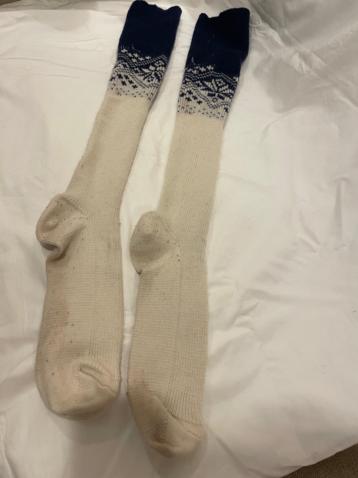 Vintage Cross-Country Ski Wool Knicker Socks - Size L-XL - Blue with White - 1960s