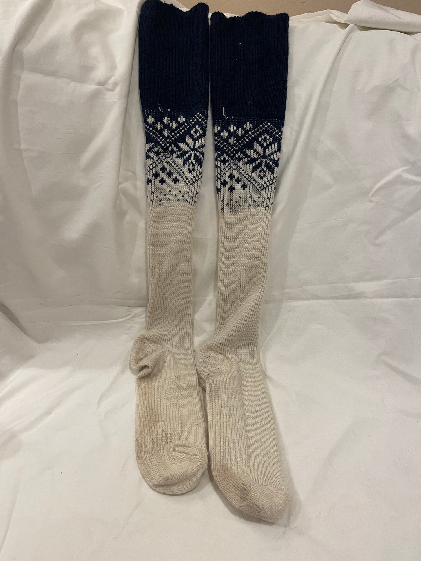 Vintage Cross-Country Ski Wool Knicker Socks - Size L-XL - Blue with White - 1960s