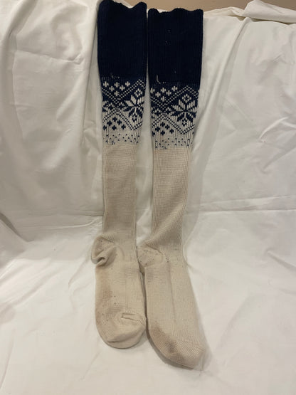 Vintage Cross-Country Ski Wool Knicker Socks - Size L-XL - Blue with White - 1960s