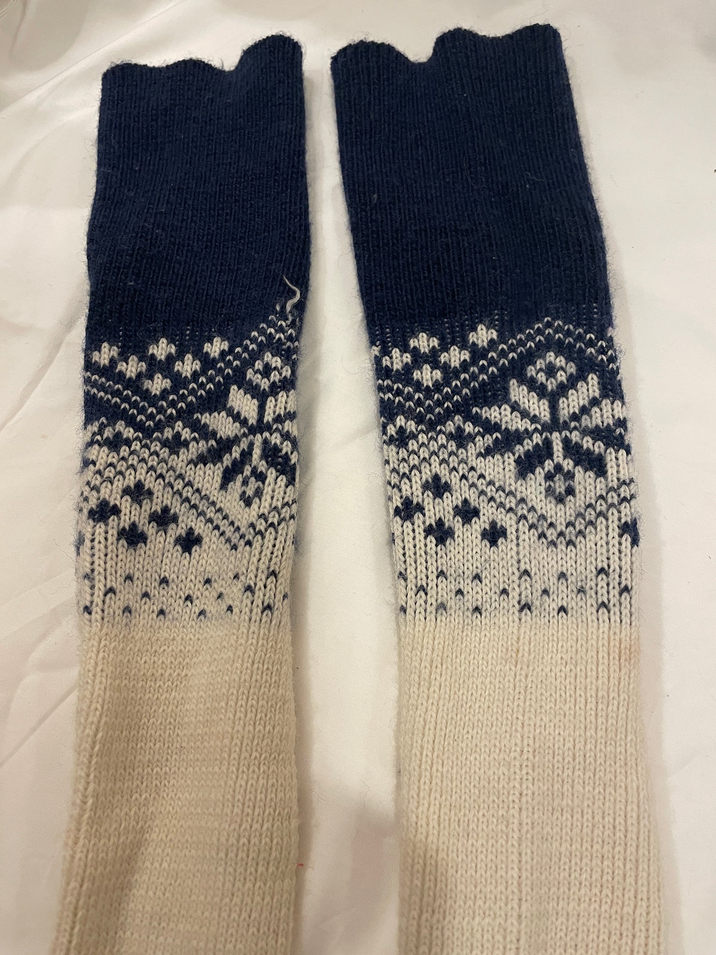 Vintage Cross-Country Ski Wool Knicker Socks - Size L-XL - Blue with White - 1960s
