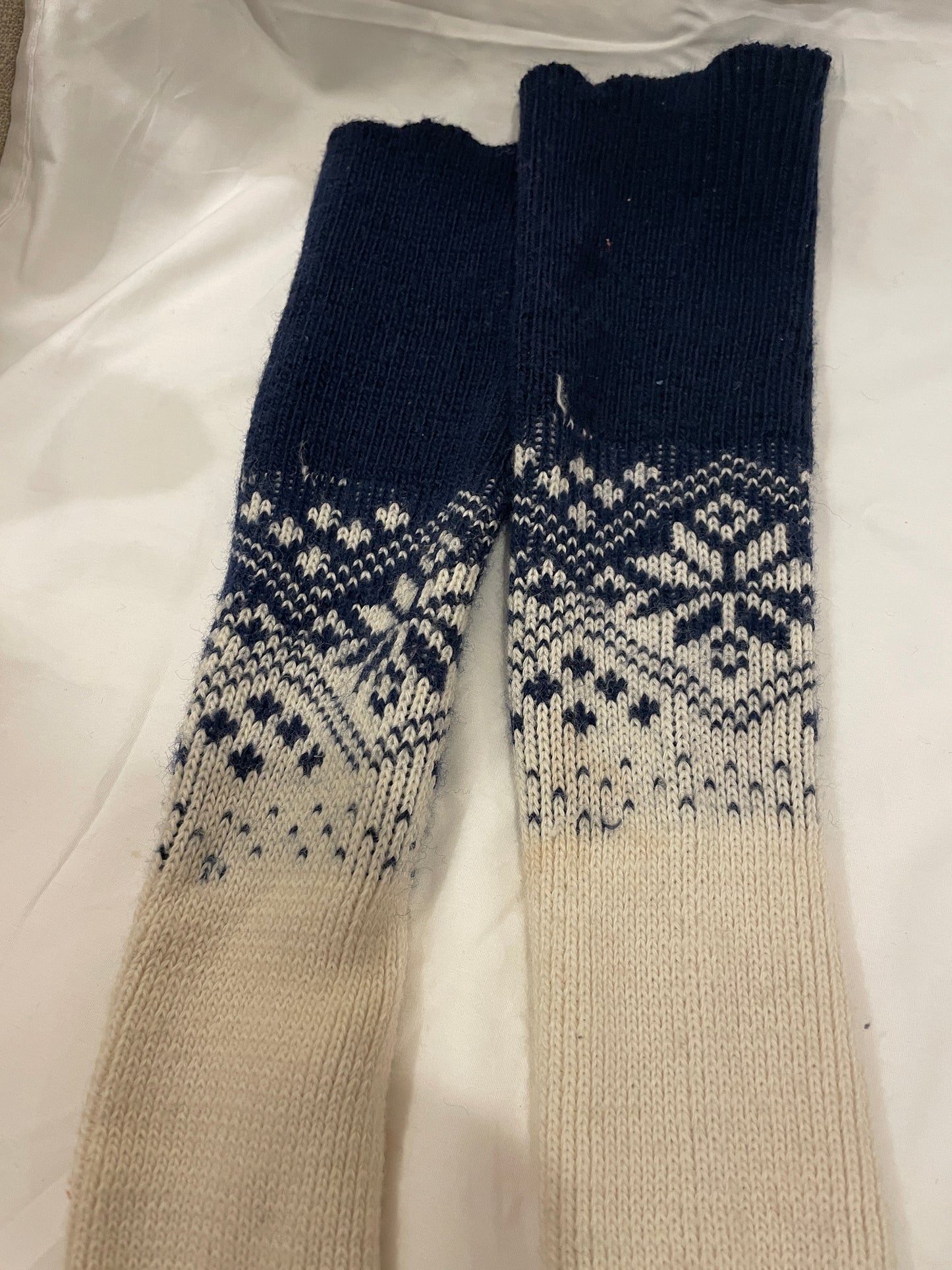 Vintage Cross-Country Ski Wool Knicker Socks - Size L-XL - Blue with White - 1960s