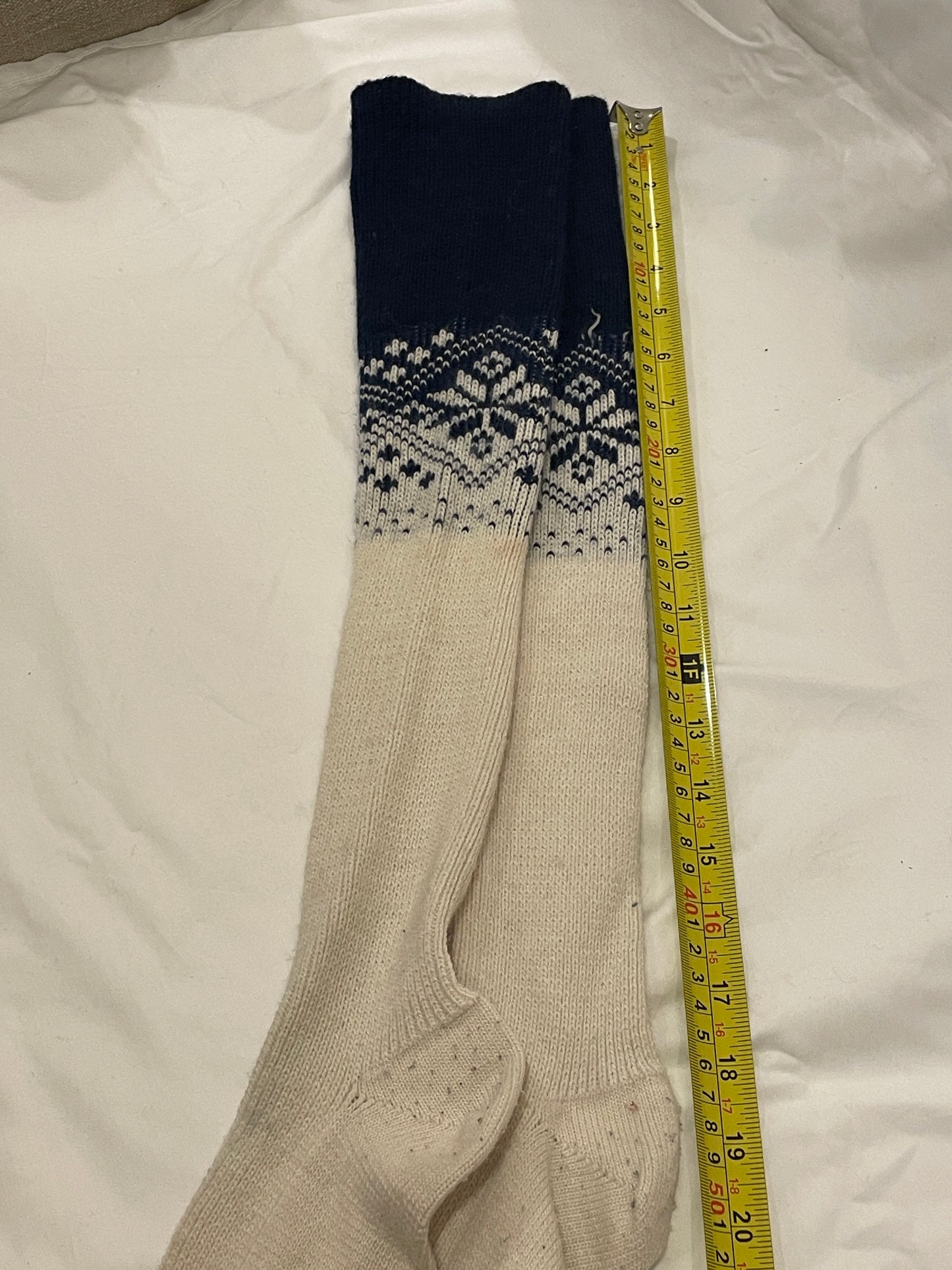 Vintage Cross-Country Ski Wool Knicker Socks - Size L-XL - Blue with White - 1960s