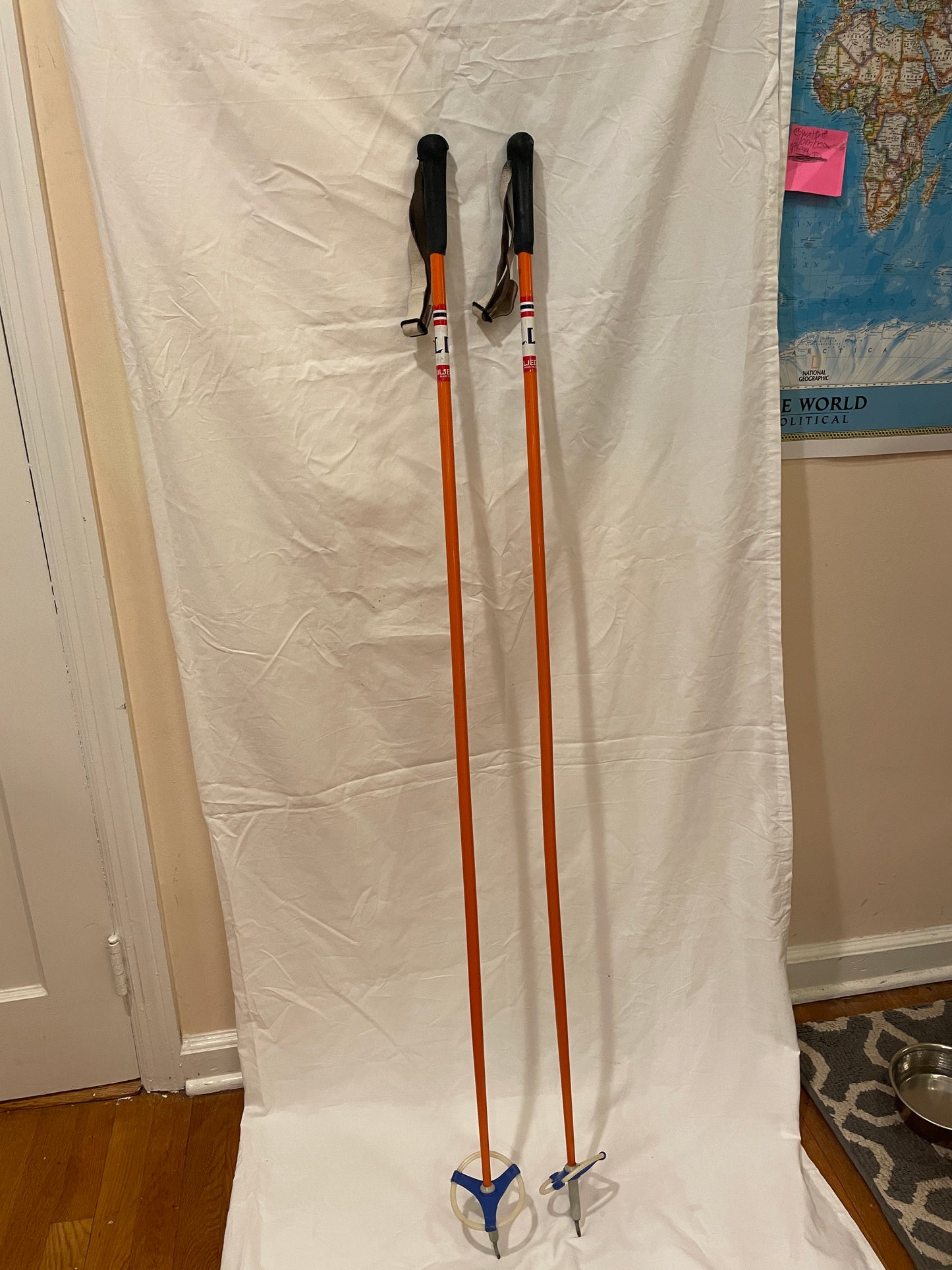 140cm Liljedahl Metal Cross-Country Ski Poles - Early 1970s - Orange-Blue Colours